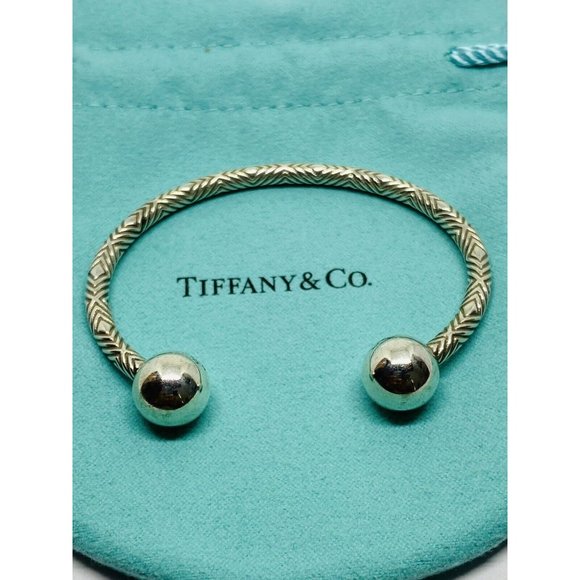 Tiffany Textured HardWear Ball Cuff Bracelet Sterling Silver
